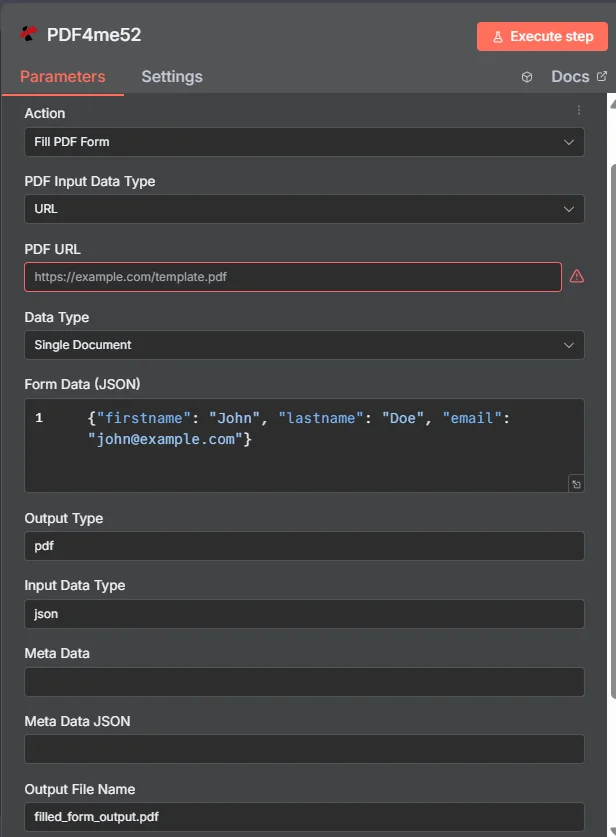 Fill a PDF Form Configuration